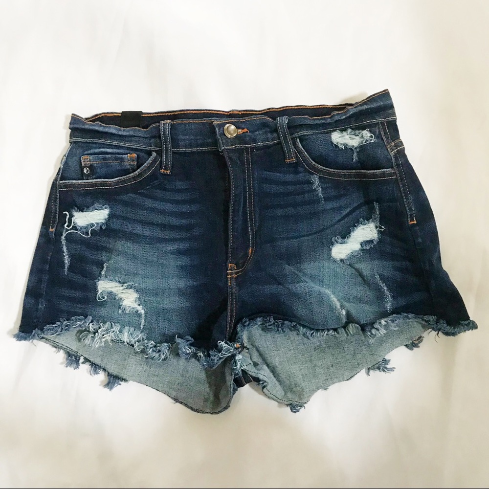 KanCan Dark Blue Distressed Denim Jean Shorts